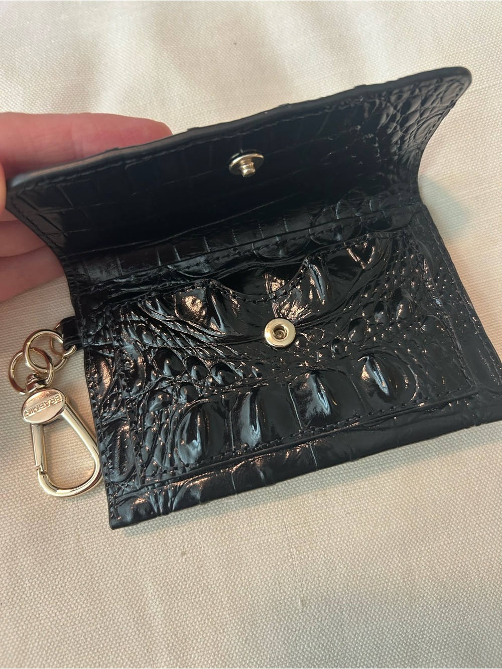 Brahmin Black Croc-Embossed Leather Key Pouch with Gold Hardware - Picture 3 of 3